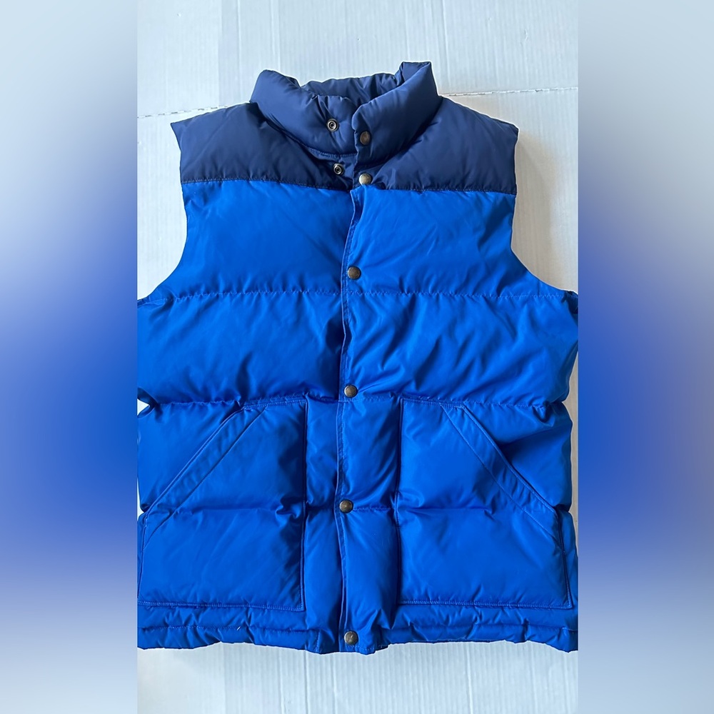 Lands End Mens‎ Medium Down Filled Puffer Vest Blue Gorpcore Hiking Zip Up